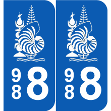 2 Autocollants plaque immatriculation 988 Nouvelle Calédonie Gouvernement